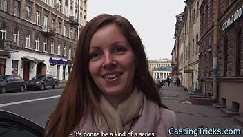 European babe gives handsjob and takes cumshot on camera