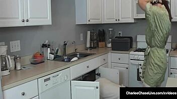 Hot wife Charlee Chase sucks cock in stockings and lingerie