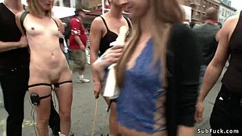 Group sex and facial cumshot for blonde exhibitionist