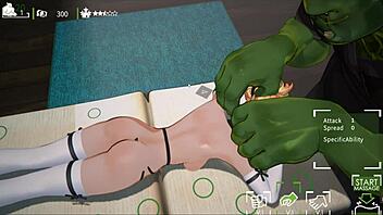 Soft porn game with a huge orc hand on a naked lady in 3D