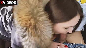 Amateur Russian couple enjoys role play with fur jacket