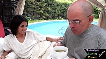 Amateur teen with big tits gets drilled by an older man