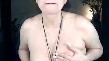 Busty mature mom in red lingerie shows off her sexy dance moves