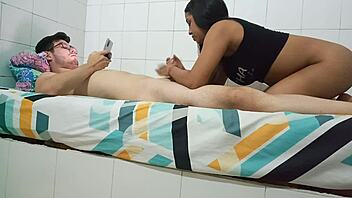 Amateur classmate gets a surprise visit from his neighbor's big cock