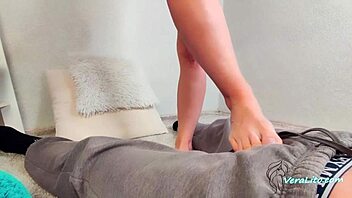 Amateur couple explores taboo desires with sensual teen blowjob and footjob