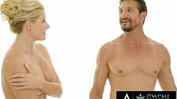 Cumshot surprise in the shower: Indian milf gets oiled up for pleasure