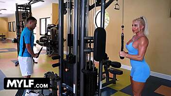 Old and young couple engage in sweaty gym session with pussy licking