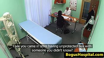 Doctor's office cowgirl ride leads to intense pussy pounding