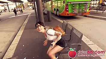 Real amateur teen Lou Nesbit gets banged in a public parking lot