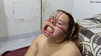 Amateur BBW slave gets tied up and cums on face
