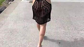 Amateur crossdresser flaunts her naked body in public