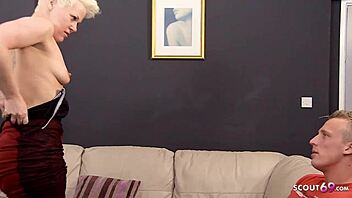 Mature MILF with saggy tits gets her pussy pounded by young amateur