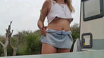 German milf with huge nipples and small tits gets wild outdoors