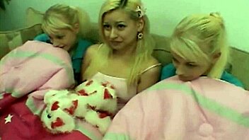 Petite and petite twins indulge in a lesbian threesome with hairy pussies