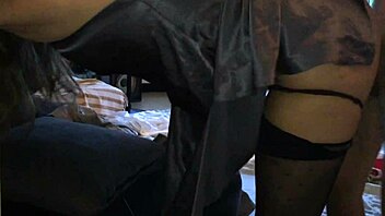 Amateur milf in fishnet stockings and lingerie gets off on camera