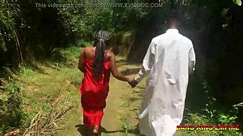 Amateur black guy fucks an African girl with big natural tits on the village roads