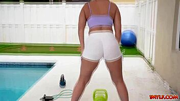 Mellanie Monroe's big tits and ass will be on full display during her workout