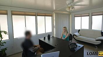 Blonde teen Allie Rae auditions for a job in the office