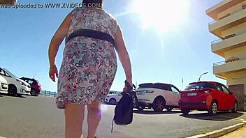 Old and sexy Croatian wife flashes her pussy in public