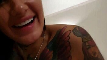 POV video of bareback pussy riding and blowjob by tattooed beauty
