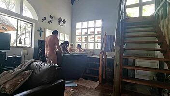 Amateur foursome with different angles and sharing cock