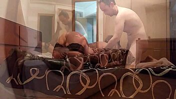 Lingerie-clad blonde gets pounded in doggystyle by amateur couple