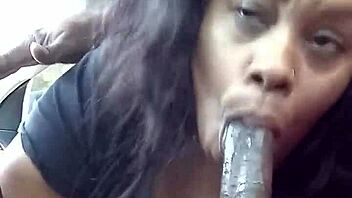 Amateur ebony patient swallows deepthroat