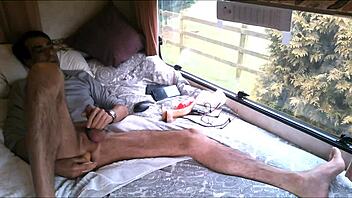 POV video of horny bisexual couple having anal sex in a van