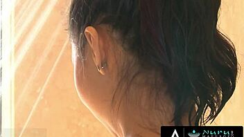 Facesitting and licking pussy in the shower with Asian masseuse