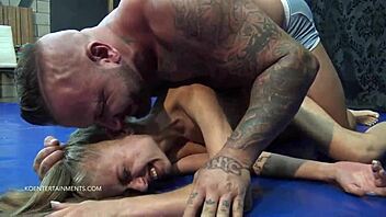 Femdom action in a wrestling match between Bonnie dolce and Zsolt