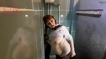 Secretly filmed housewife bathes in wet panties and pussy