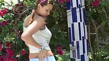 Busty Colombian babe Serena 18 pleasures herself in public