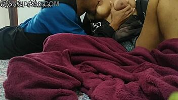 Brunette mom breasts milk and eats