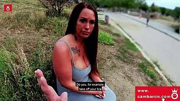 Real amateur sex with Zara Mendez and her big boobs on the streets