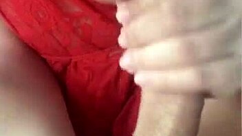 MILF caught jerking off and helping him cum in POV