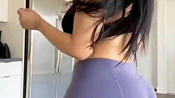 Skinny teen in tight leggings teases and twerks with anal beads
