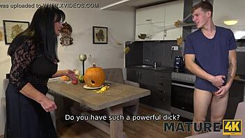 Old and young couple enjoy a Halloween treat
