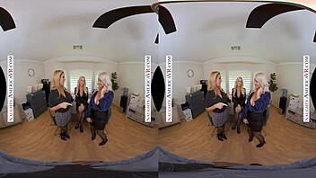 Virtual reality porn featuring a blonde bombshell and a tattooed guy
