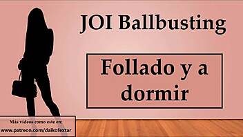 Intense ballbusting and dildo play in European femdom video