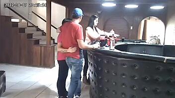 Amateur couple gets caught in a threesome by hidden camera