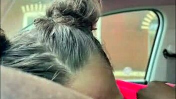 Outdoor car blowjob with a big black cock