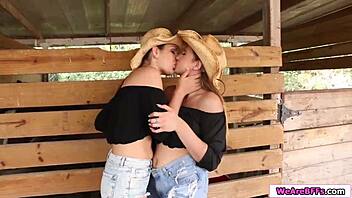 Three horny Latinas indulge in oral pleasure and pussy licking on the ranch