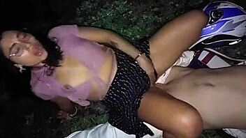 Riding cowgirl and doggystyle with a big booty Latina babe in public