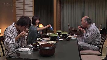 Japanese milf gets her pussy fingered and fucked by her father-in-law in hot water