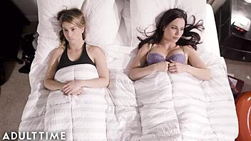 Teenage lesbians eat each other out and perv on camera