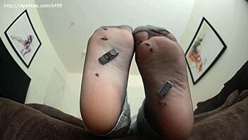Huge sized ginger MILF in stockings gets a foot massage