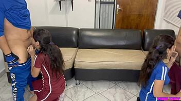 Amateur girlfriend rubs her boyfriend's cock in reverse cowgirl position