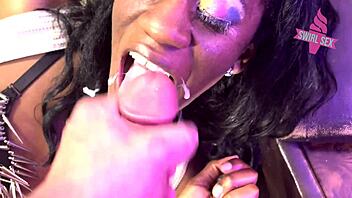Black ebony cumshots and facials in one video
