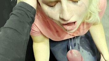 Cum swallowing and spitting in mouth in rough sex scene