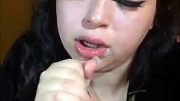 Real amateur gives a blowjob to a thick cock